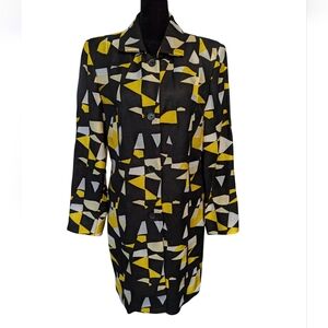 Black Yellow White Geometric Patterned Long Jacket